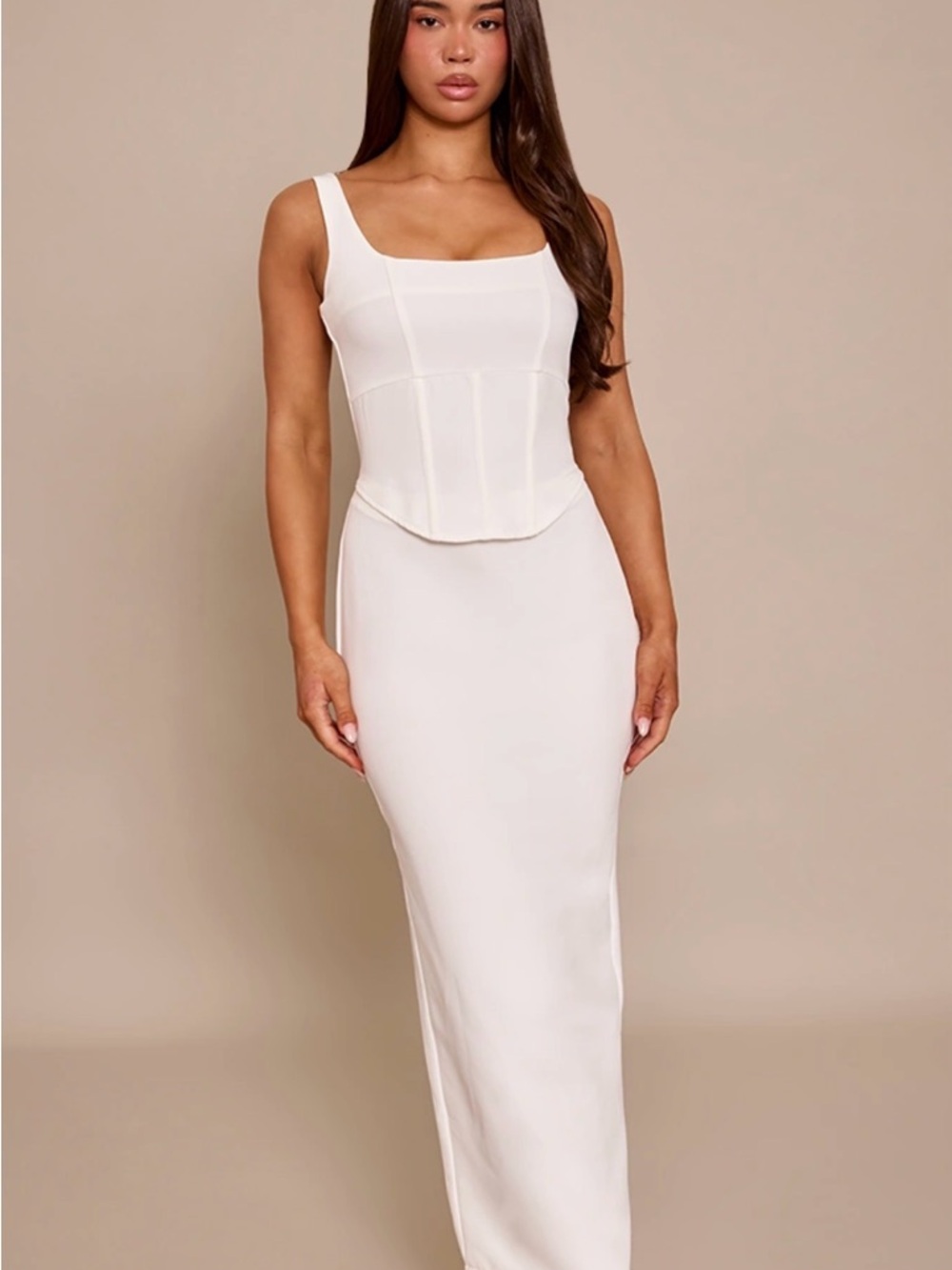 PrettyLittleThing White Corset-Style Midi Dress